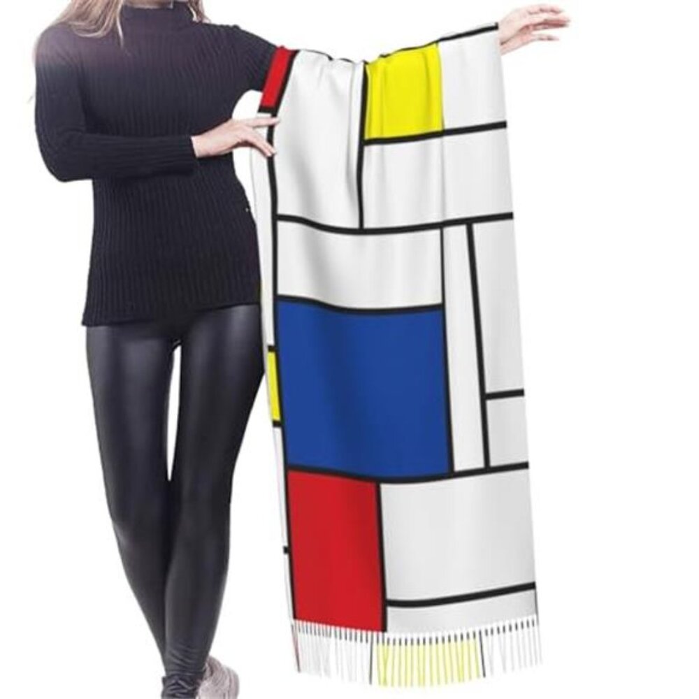 MOD Mondrian COLORBLOCK 60's inspired PRIMARY COLORS Colorful Scarf Shawl Wrap - Picture 2 of 7